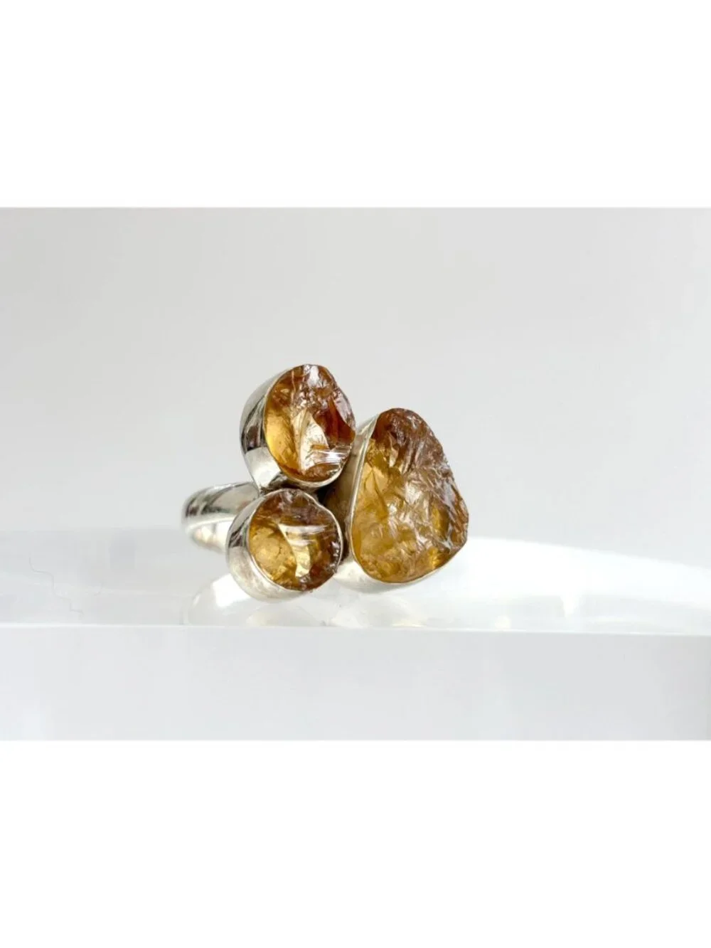Rough Cut Citrine Semi Precious Sterling Silver 925 Vintage Ring - sz 7.75